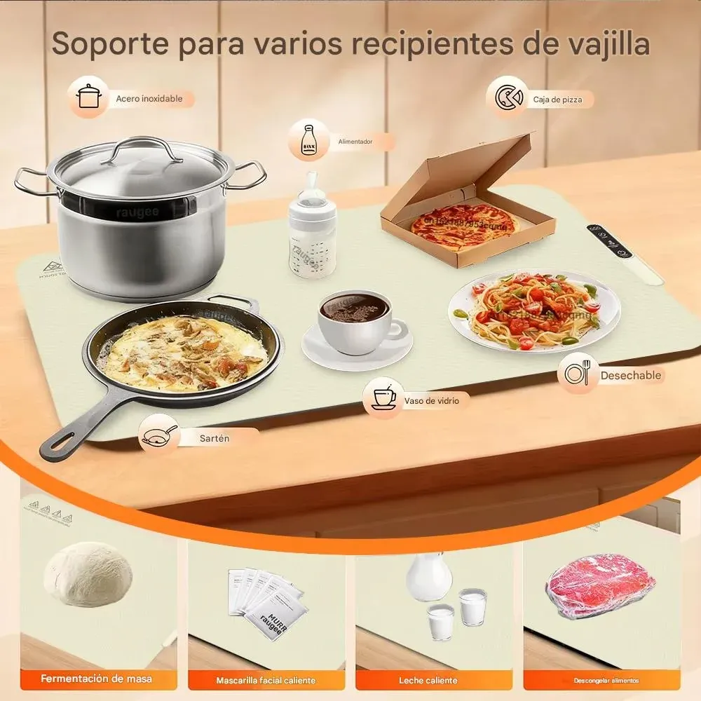 Chauffe-Plat Électrique Pliable 220V – Tapis Chauffant en Silicone. Chauffage en 10s, 6 Niveaux de Température et Minuteri...