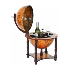 Globe terrestre, bar de salon HWC-T874, minibar, bois d'eucalyptus