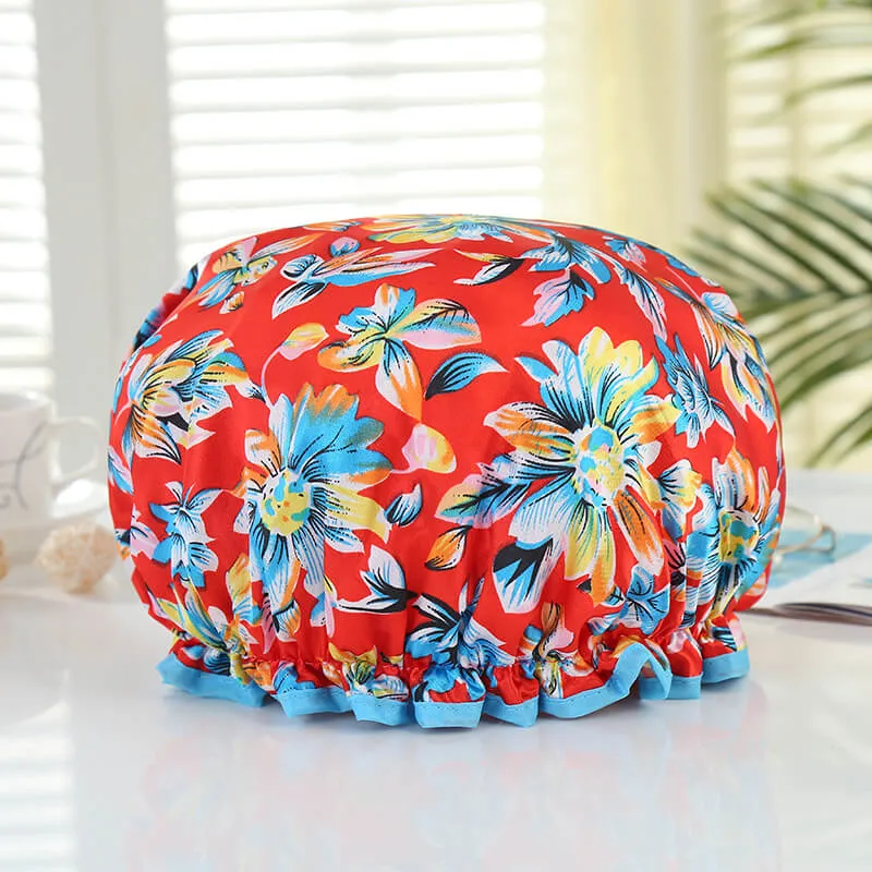 Grand Bonnet de douche (réutilisable) - Rouge fleurs