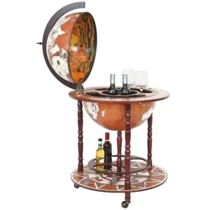 Bar de salon HWC-D86, minibar, étagère de vin, globe terrestre Ø 45cm, roulant, bois d'eucalyptus en Nylon Renforcé |...