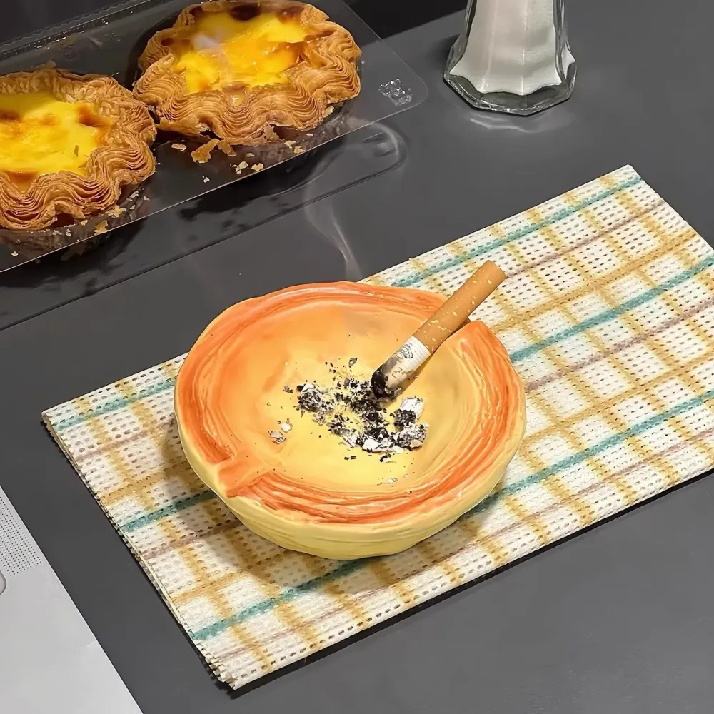 Cendrier créatif en forme de tarte aux œufs, cendrier de salon, cendrier de bureau mignon, décoration de bureau personnali...