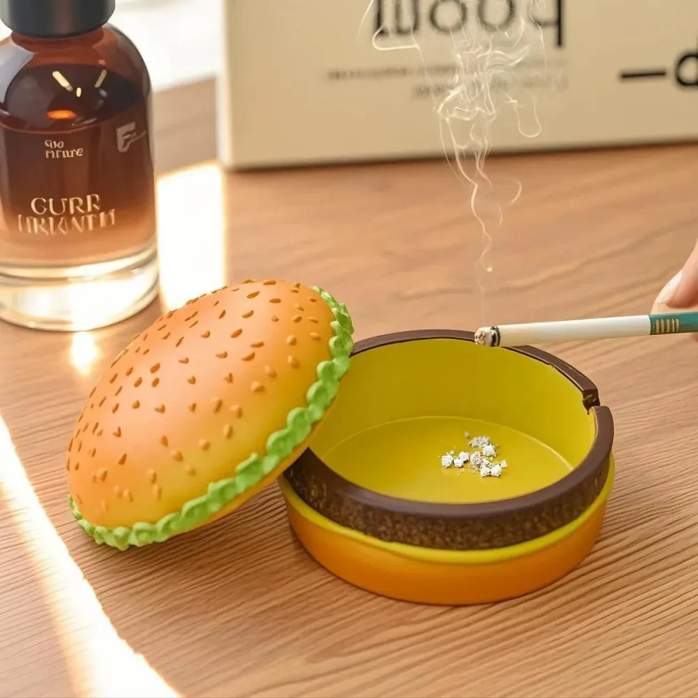 Cendrier créatif et mignon en forme de hamburger, résistant à la poussière, pour la maison, le salon, le bureau, décoratio...