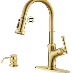 APPASO 135BTG Pull Down Kitchen Faucet Copper Doré Sprayer and Soap Dispenser