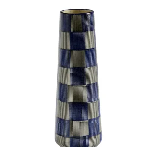 Naturel Authentique Urban Decor En porcelaine Checked Vase -Checked Blue