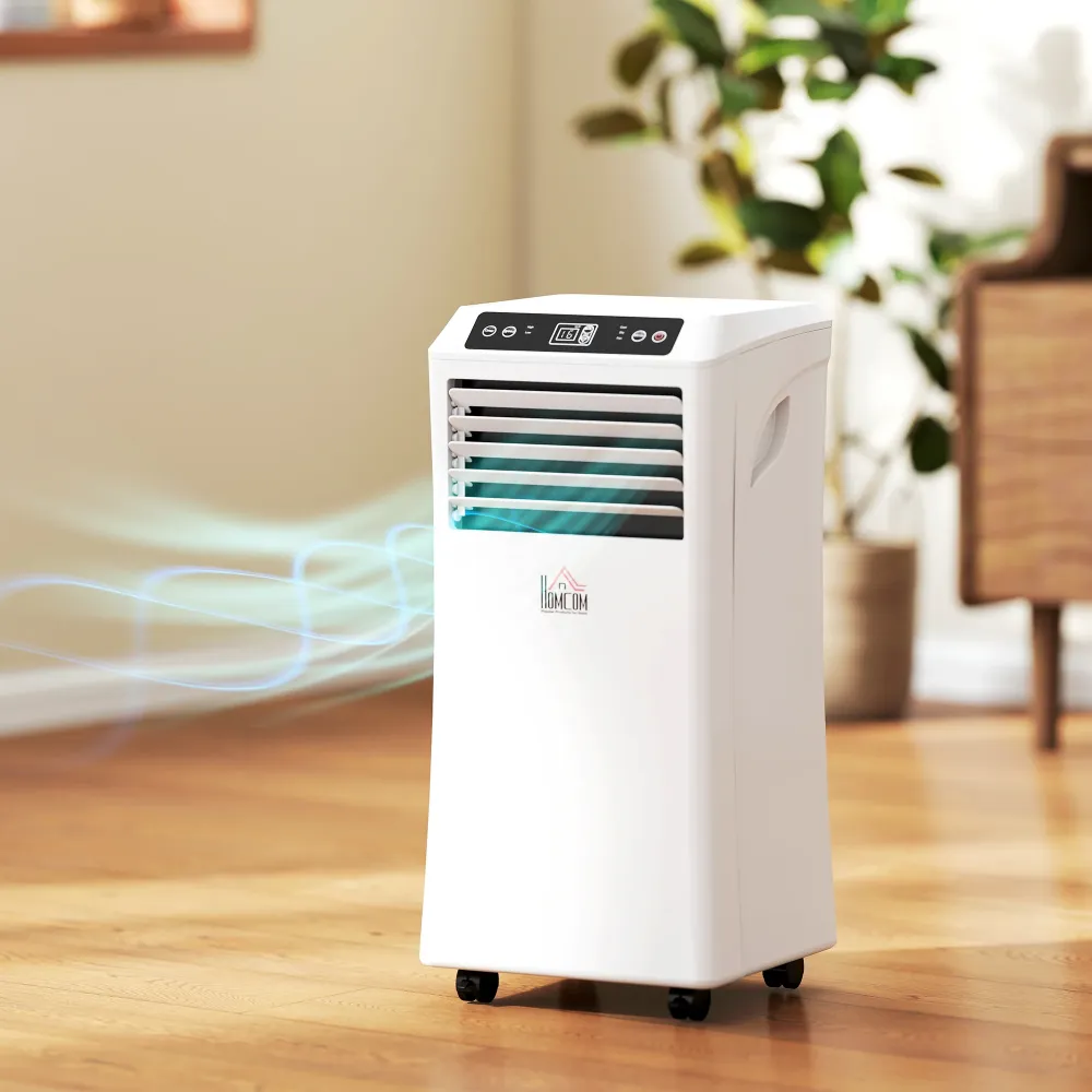 Climatiseur portable de 10 000 BTU avec refroidissement, déshumidificateur et 2 vitesses de ventilation, blanc Aosom