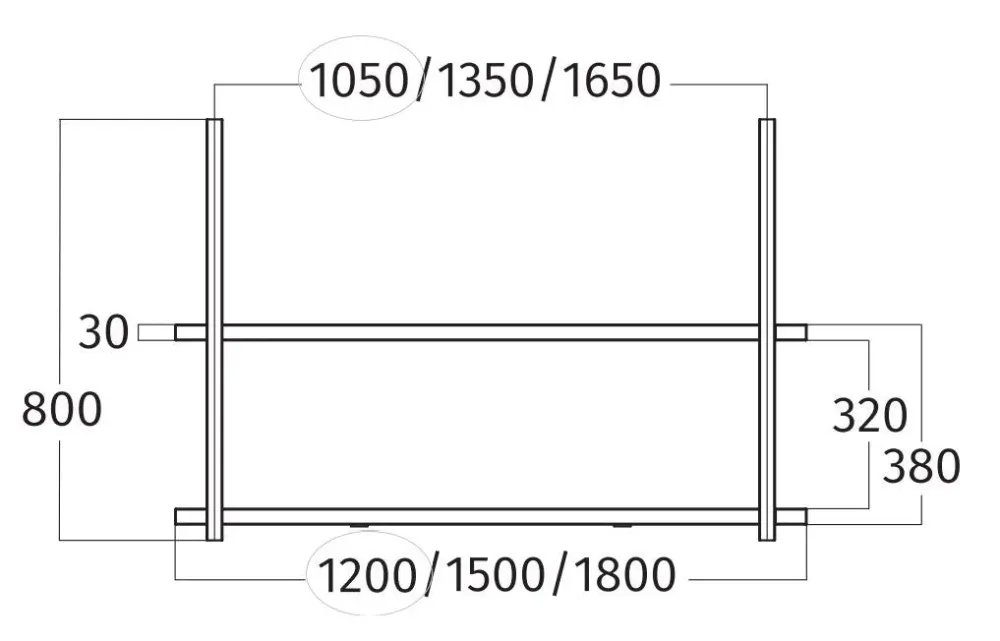Wave 1052.80 FRAME sans moteur - modèle mural 120 cm noir - RAL 9017 mat - 3 x 4,2 W dimmable LED 2700 Kelvin