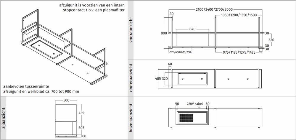 Wave 1053.00 CADRE gauche - 210 cm en acier inoxydable - 4 x 4,2 W LED dimmable 2700 Kelvin