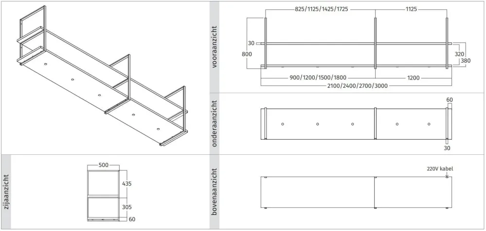 Wave 1056.86 FRAME sans moteur - 300 cm noir - RAL 9017 mat - 5 x 4,2 W dimmable LED 2700 Kelvin