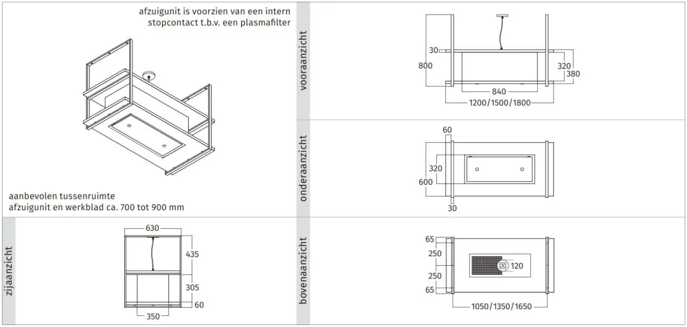 Wave 2052.22 FRAME milieu - modèle îlot 150 cm noir - RAL 9017 mat - 4 x 4,2 W dimmable LED 2700 Kelvin