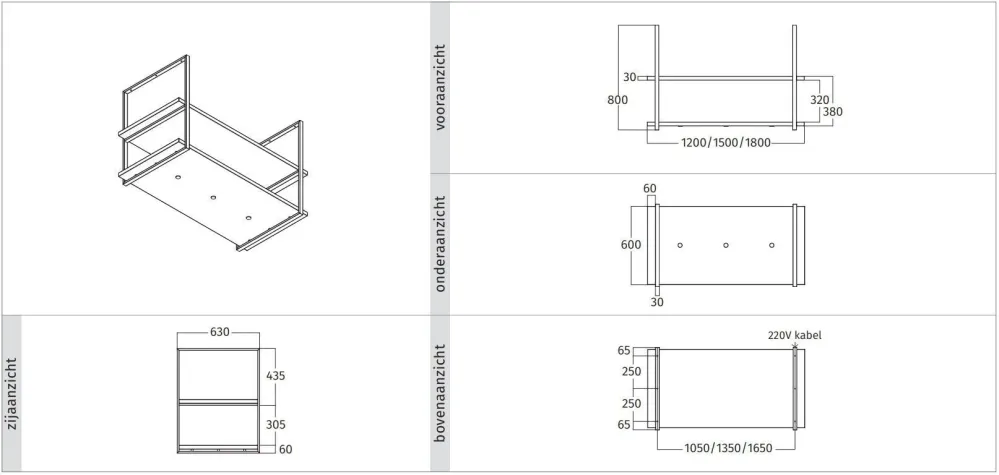 Wave 2052.85 FRAME sans moteur - modèle îlot 180 cm couleur au choix - mat/brillant - 4 x 4,2 W dimmable LED 2700 Kelvin