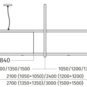 Wave 2053.24 CADRE gauche - Modèle îlot 270 cm noir - RAL 9017 mat - 7 x 4,2 W dimmable LED 2700 Kelvin