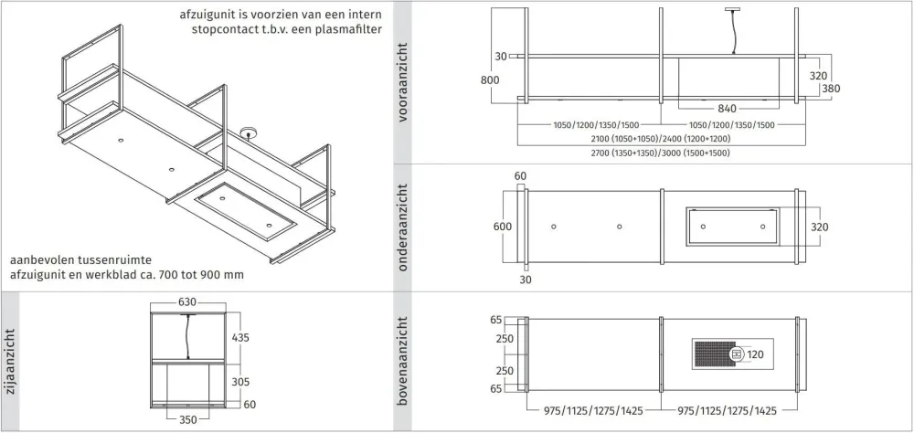 Wave 2054.02 CADRE droit - Modèle îlot 270 cm en acier inoxydable - 7 x 4,2 W dimmable LED 2700 Kelvin