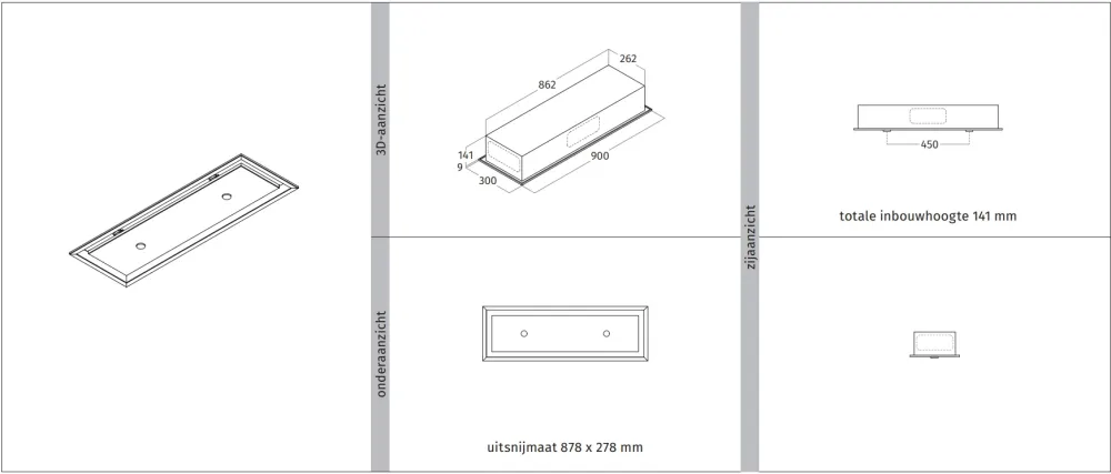 Wave 3683.302 FLAT élément encastrable 90 x 30 cm - RAL 9017 mat (noir) - sans moteur - LED
