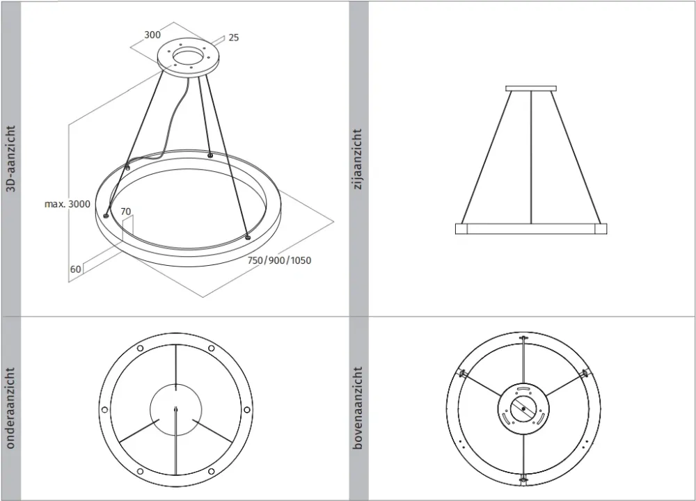 Wave 7310.200 CLASS - suspension - ∅ 75 cm - acier inoxydable - intensité variable - LED
