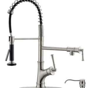APPASO 139BN Commercial Spring Kitchen Faucet Texturé Nickel Pot Filler Soap Dispenser