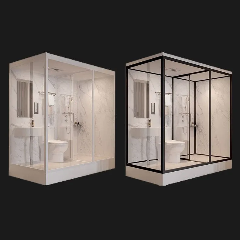 Cabine de douche Cabine de douche rectangulaire noire coulissante simple semi-sans cadre Clearhalo