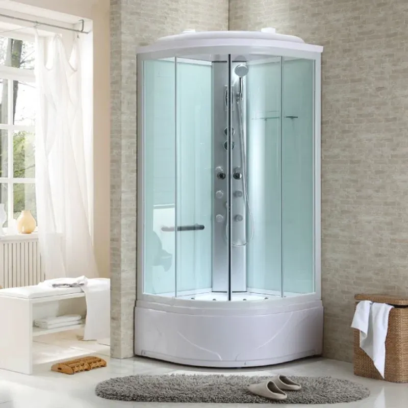 Cabine de douche rectangulaire encadrée blanche, cabine de douche en verre trempé transparent Clearhalo