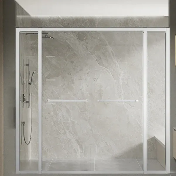 Écran de douche en verre transparent de porte de douche coulissante double semi-sans cadre Clearhalo
