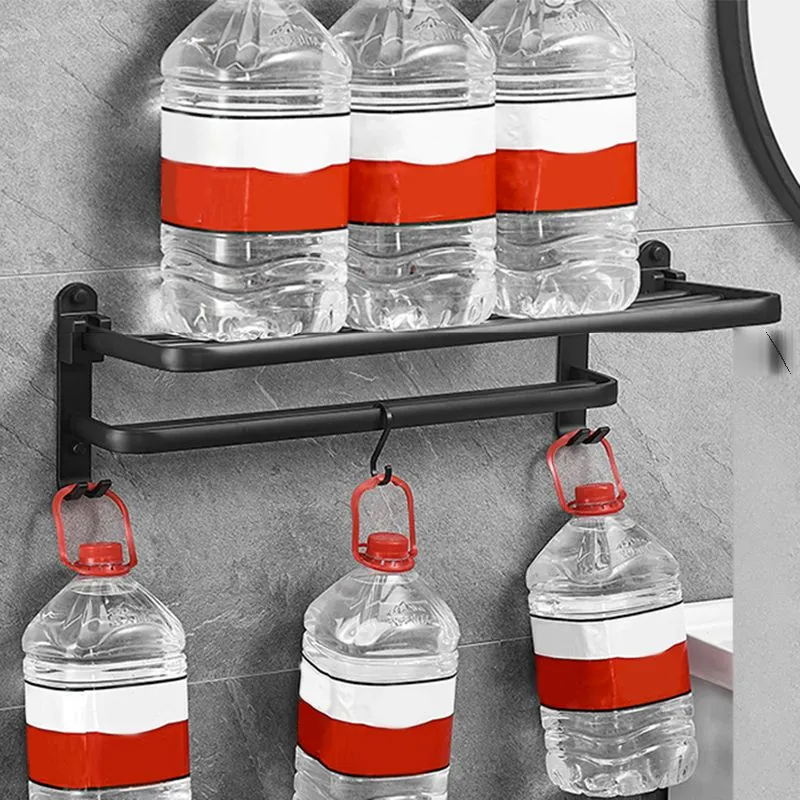 Ensemble d'accessoires de salle de bain moderne 5 pièces noir mat avec étagère de bain/barre de tour et porte-papier Clear...