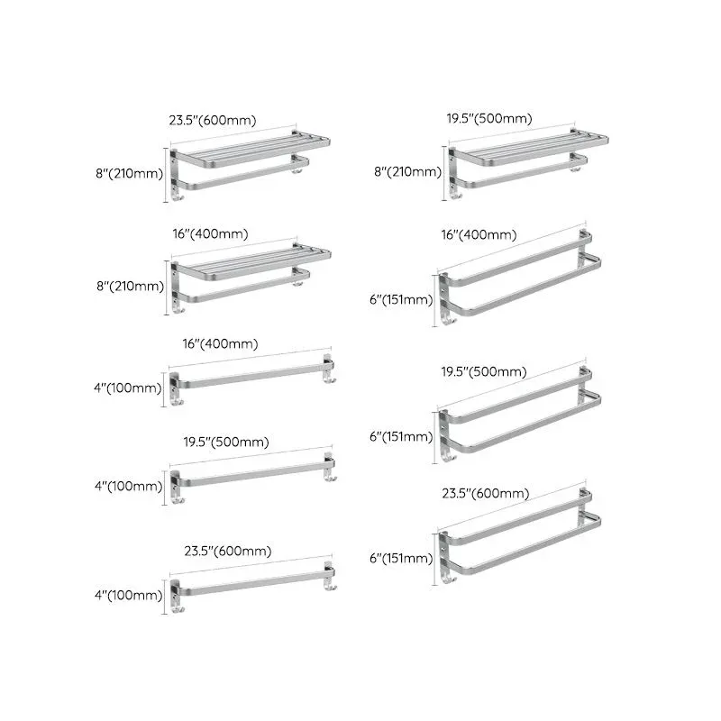 Ensemble d'accessoires de salle de bain 7 pièces Ensemble de salle de bain moderne en aluminium en argent Clearhalo