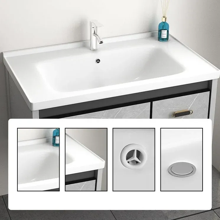 Ensemble de meuble-lavabo moderne rectangulaire gris à fixation murale simple en métal Clearhalo