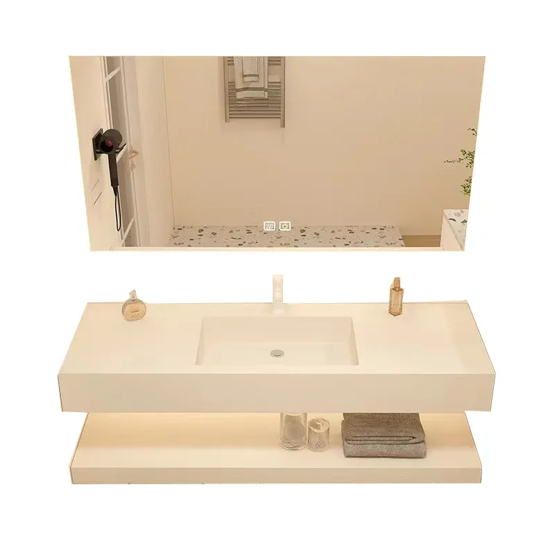 Ensemble de meuble-lavabo mural avec miroir de lavabo créatif, blanc Clearhalo