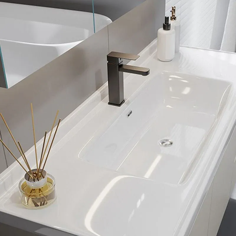 Ensemble de meuble-lavabo mural moderne rectangulaire en bois massif blanc Clearhalo