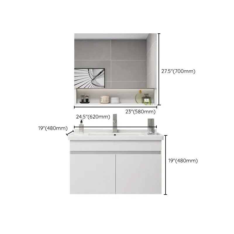 Ensemble de meuble-lavabo mural pour lavabo de salle de bain Glam avec miroir Clearhalo