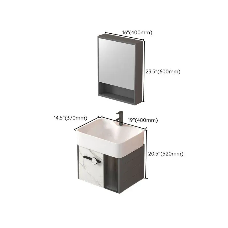 Ensemble de meuble-lavabo rectangulaire à montage mural moderne, base en métal gris, à évier unique Clearhalo