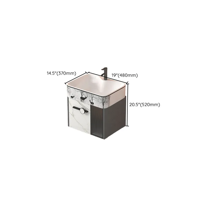 Ensemble de meuble-lavabo rectangulaire à montage mural moderne, base en métal gris, à évier unique Clearhalo