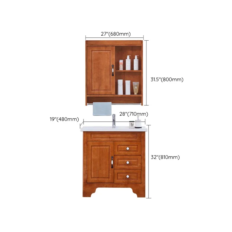 Ensemble de meuble-lavabo de salle de bain autoportant avec évier en bois traditionnel avec miroir Clearhalo