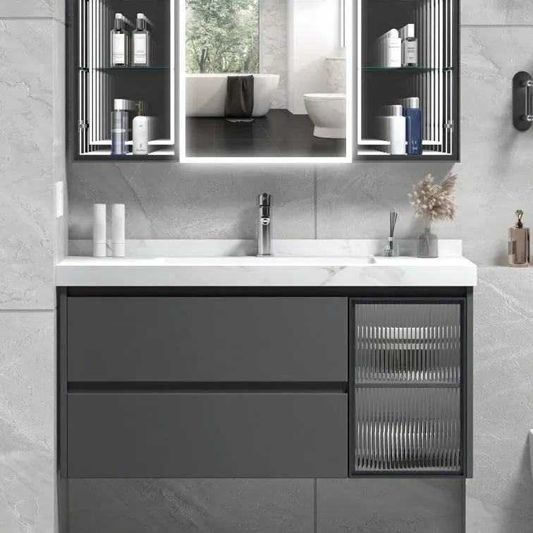 Ensemble de meuble-lavabo de salle de bain rectangulaire populaire, robinet mural gris inclus Clearhalo