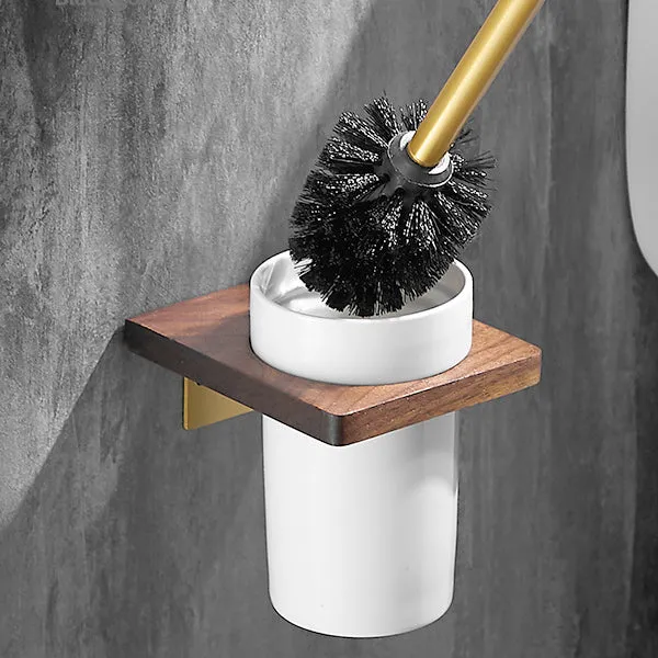 Ensemble de quincaillerie de salle de bain en bois et aluminium, Kit d'accessoires de salle de bain marron Clearhalo