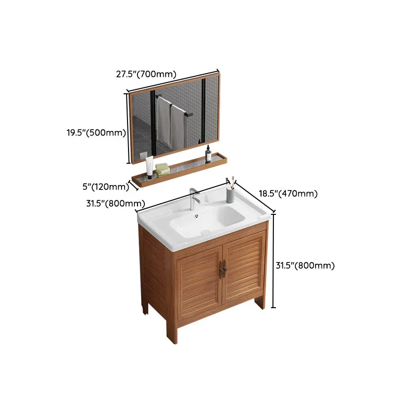 Ensemble de vanité rectangulaire avec miroir à cadre métallique, 2 portes autoportantes, lavabo simple, vanité de bain Cle...