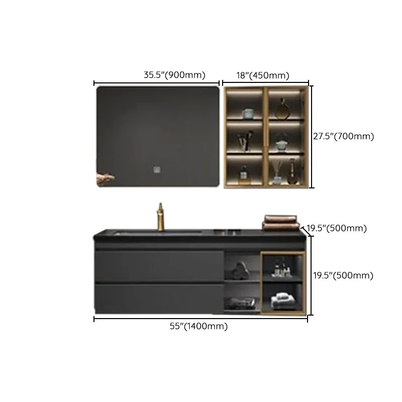 Ensemble de vanité de salle de bains, miroir mural, étagère de rangement, évier avec robinet Clearhalo