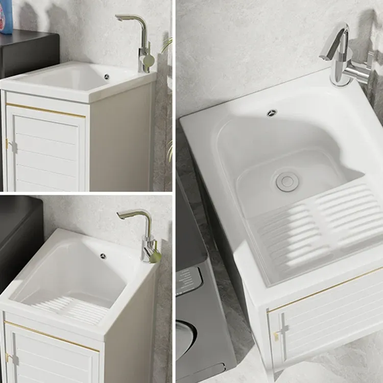 Glam Meuble-lavabo autoportant à évier simple, cadre en métal, robinet rectangulaire avec porte Clearhalo
