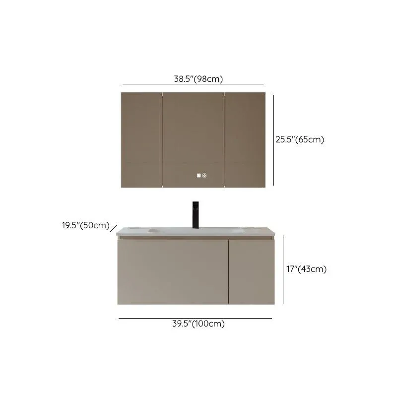 Glam Meuble-lavabo à cadre en bois blanc à évier simple, meuble-lavabo mural rectangulaire avec miroir Clearhalo