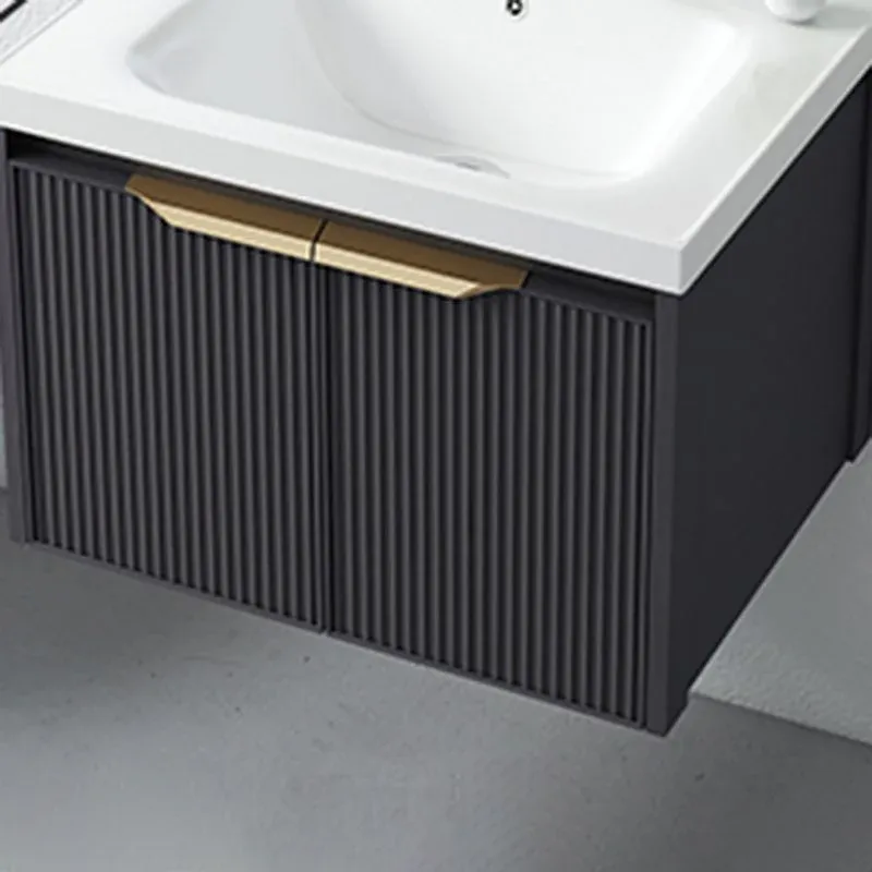 Glam Vanité de bain simple évier mural cadre métallique 2 portes miroir gris vanité Clearhalo