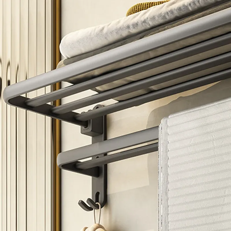 Kit d'accessoires de salle de bain contemporain, étagère de bain en aluminium gris/barre à serviettes/crochets pour peigno...