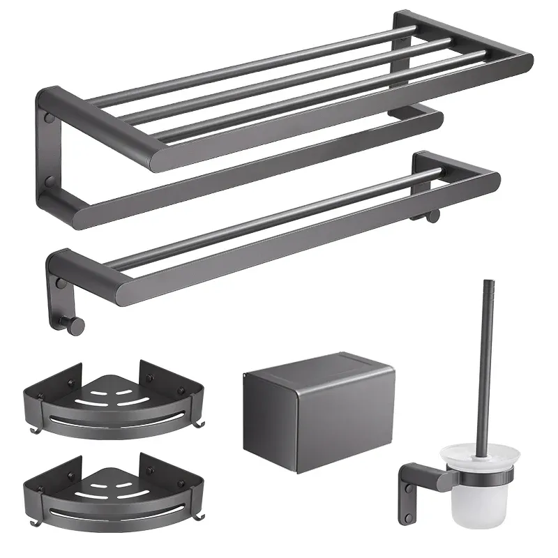 Kit d'accessoires de salle de bain gris Ensemble de quincaillerie d'accessoires de salle de bain moderne Clearhalo