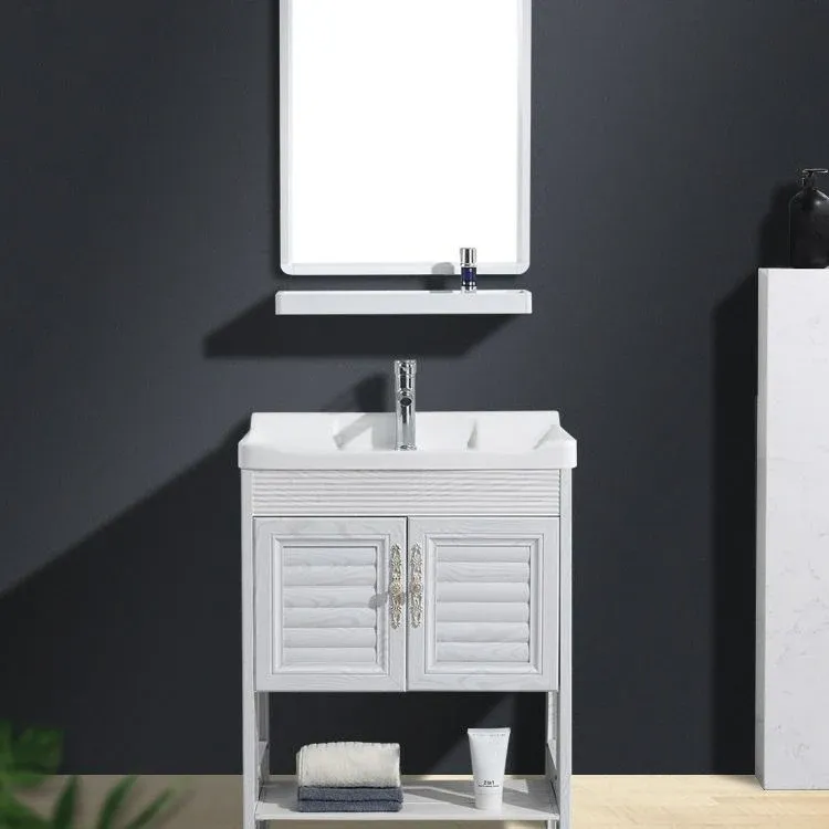 Lavabo autoportant moderne inclus, meuble-lavabo en blanc pour salle de bain Clearhalo