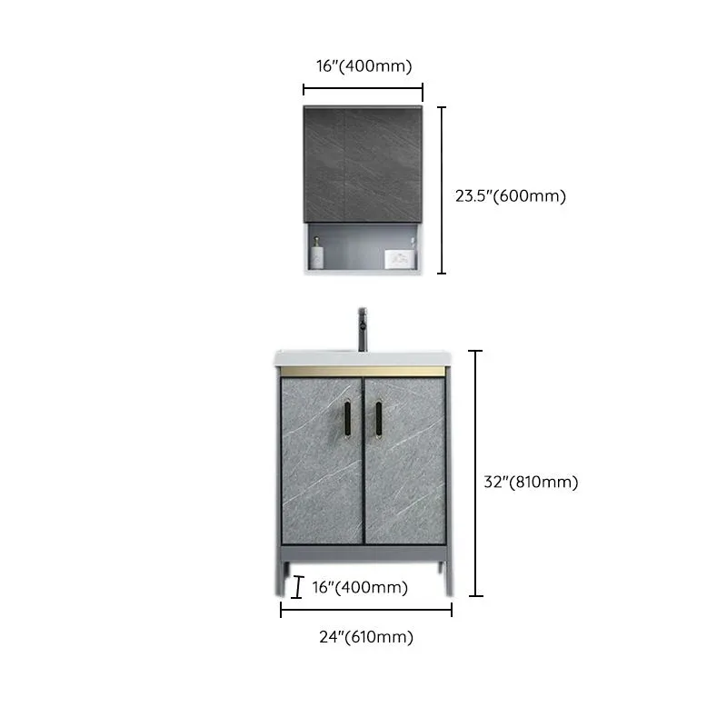 Lavabo de salle de bains autoportant en aluminium, gris, avec robinet, meuble de salle de bains Clearhalo