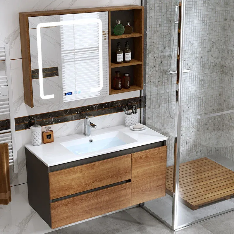 Meuble-lavabo en bois avec évier traditionnel, meuble-lavabo avec miroir Clearhalo