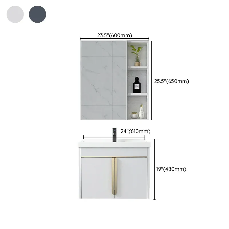 Meuble-lavabo mural contemporain avec miroir et étagère de rangement pour salle de bain Clearhalo