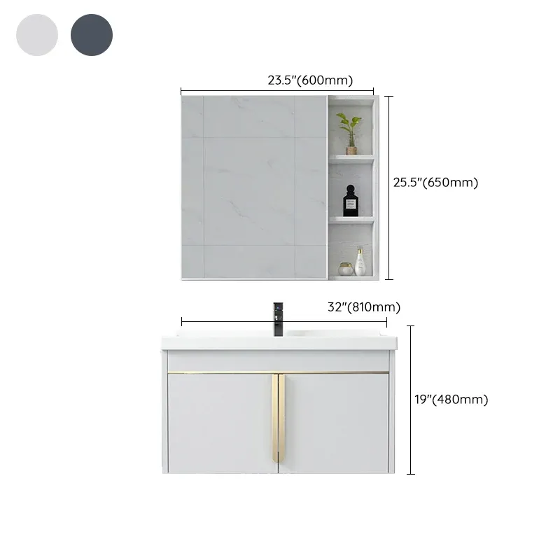 Meuble-lavabo mural contemporain avec miroir et étagère de rangement pour salle de bain Clearhalo