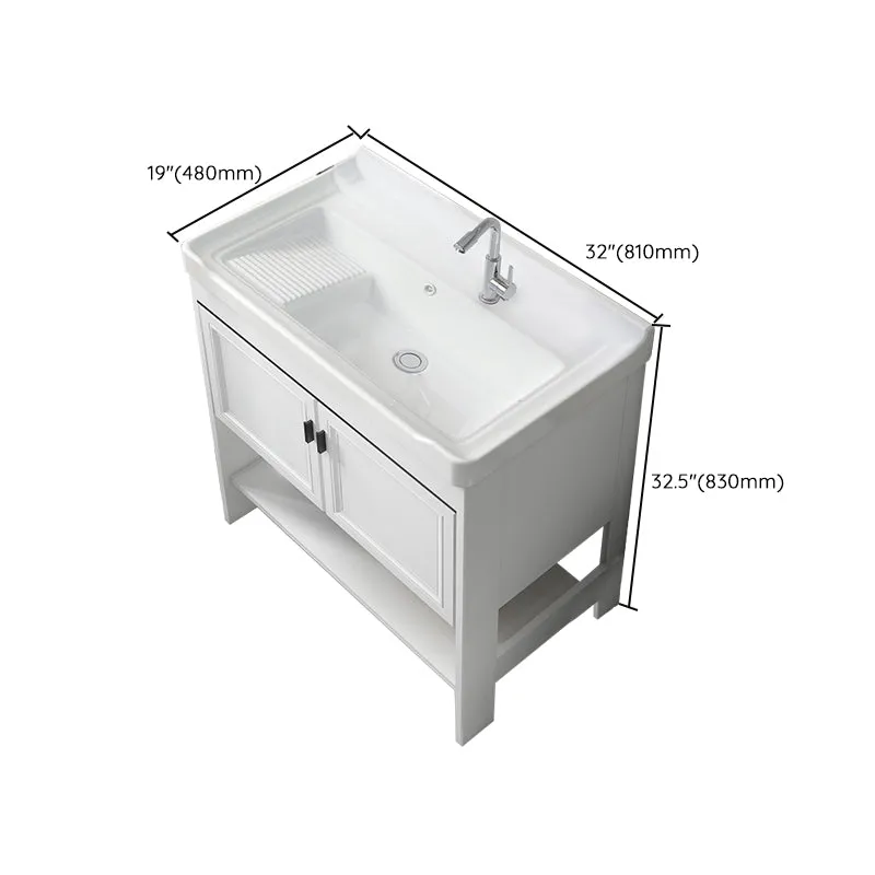 Miroir de courtoisie autoportant 2 portes évier simple étagère rectangulaire blanche incluse vanité Clearhalo