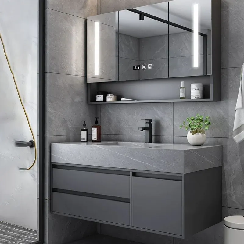 Miroir mural inclus Meuble-lavabo de salle de bain avec portes Robinet d'évier Clearhalo
