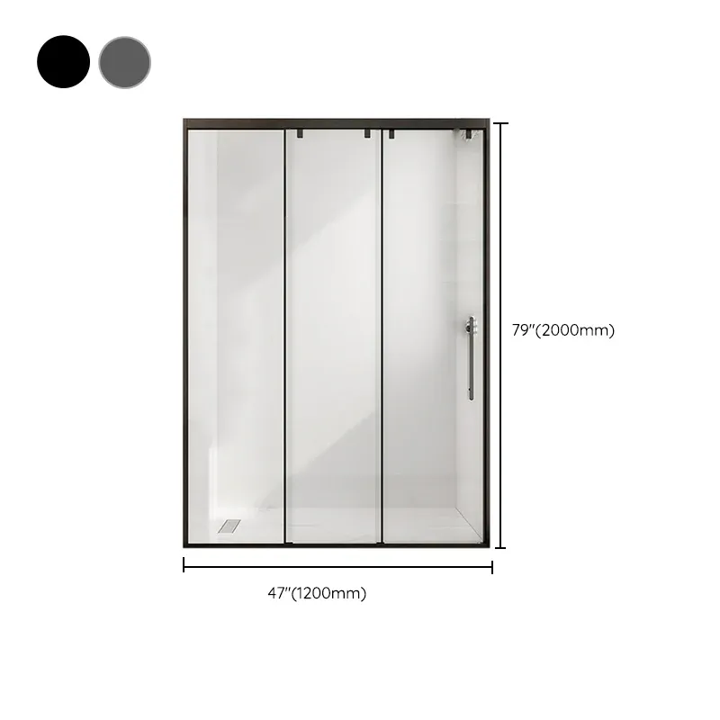 Porte de bain-douche à cadre coulissant simple, portes de douche transparentes noires Clearhalo
