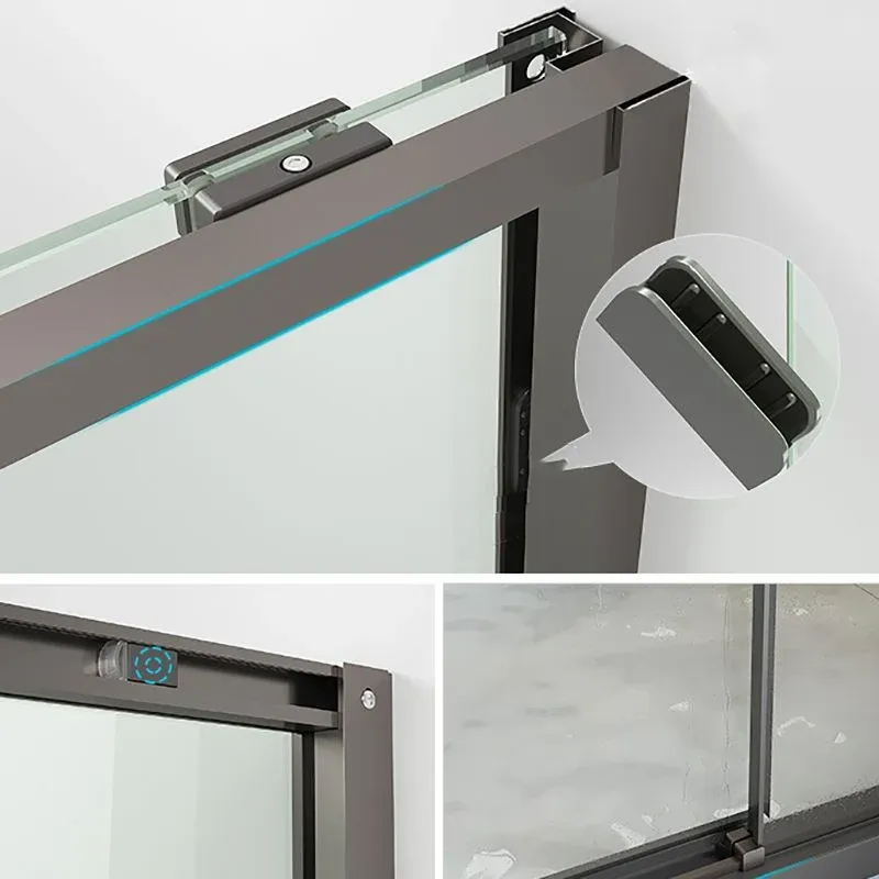 Porte de douche coulissante simple argentée, porte de douche semi-sans cadre en métal Clearhalo