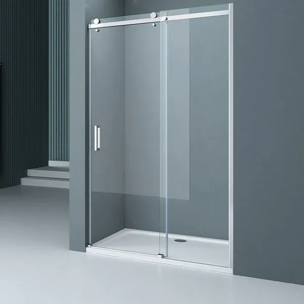 Porte de douche coulissante simple de porte de douche en verre trempé semi sans cadre Clearhalo